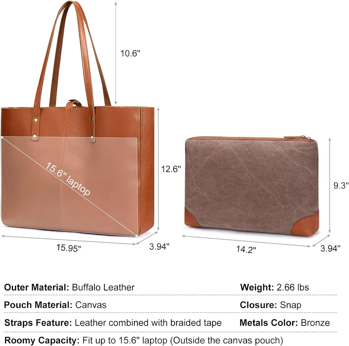 Genuine Leather Shoulder Tote Bag for Women Large Handbag Work Purse