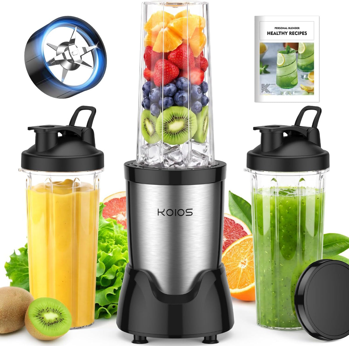 Personal Blender for Smoothies with 3 X 22Oz To-Go Cups, BL319B Black