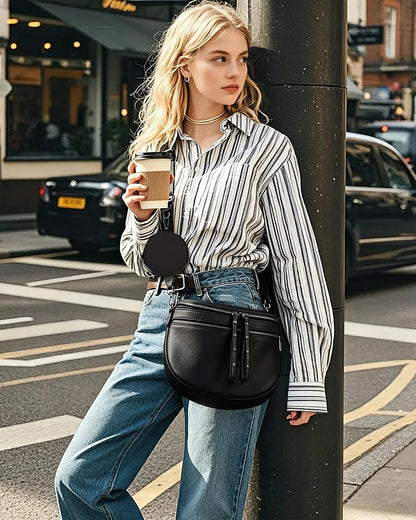 Crossbody Bags for Women, Bum Bag with Coin Purse, Vegan Leather Bum Bags for Women Crossbody Shoulder Bag (Black)