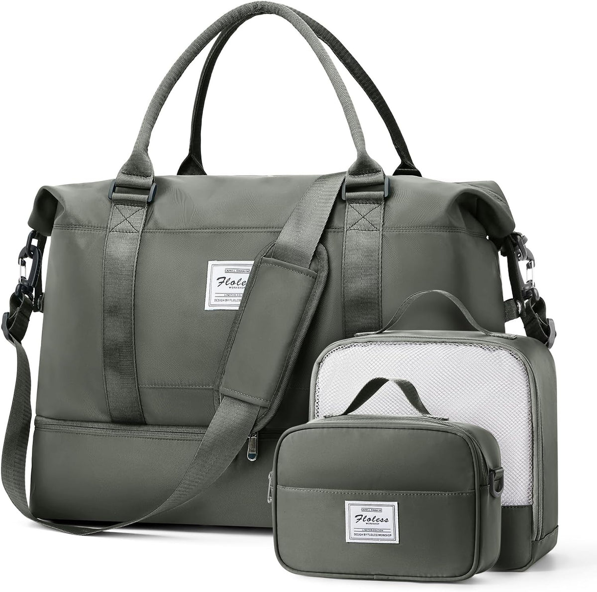 Large Weekender Bags for Women, Travel Duffel Bags with Shoe Compartment,Personal Item Travel Carry on Overnight Bag for Women Travel 3Pcs,Olive Green