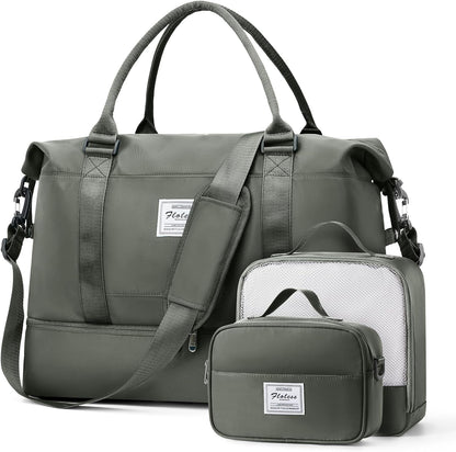 Large Weekender Bags for Women, Travel Duffel Bags with Shoe Compartment,Personal Item Travel Carry on Overnight Bag for Women Travel 3Pcs,Olive Green