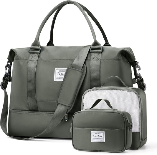 Large Weekender Bags for Women, Travel Duffel Bags with Shoe Compartment,Personal Item Travel Carry on Overnight Bag for Women Travel 3Pcs,Olive Green
