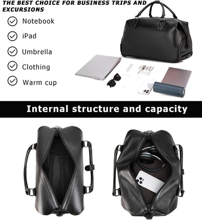 PU Leather Rolling Duffel Bag, Waterproof Weekender with Wheels