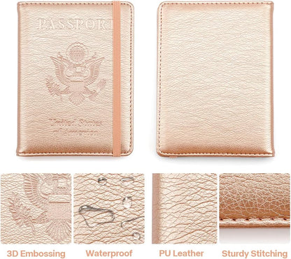 Passport Holder for Travel,Leather Passport Holder RFID Blocking Passport Cover Wallet Passport Case with Pen Holder Passport Holders for Travel Women Men Family Travels Must Haves Essential,Rose Gold