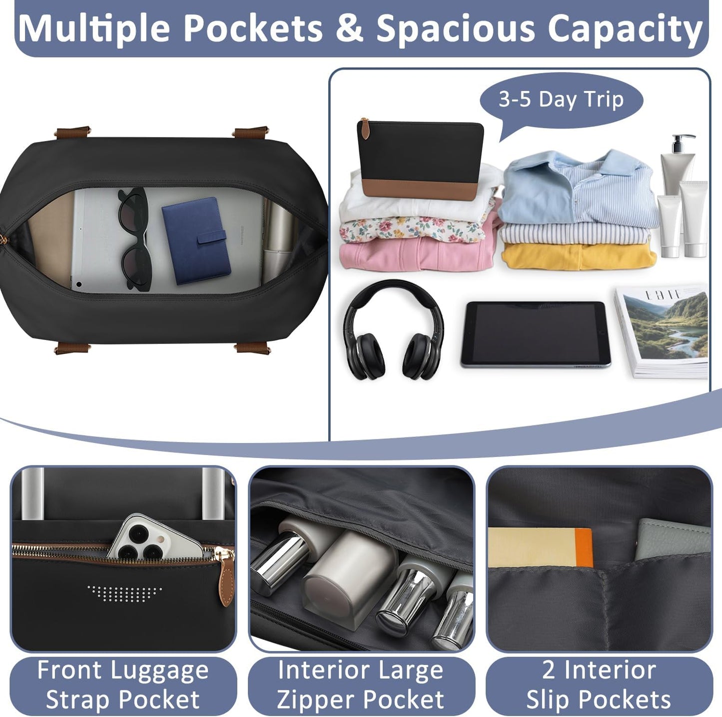 Women Travel Duffle Bags, Weekender Overnight Bag, Hospital Bag