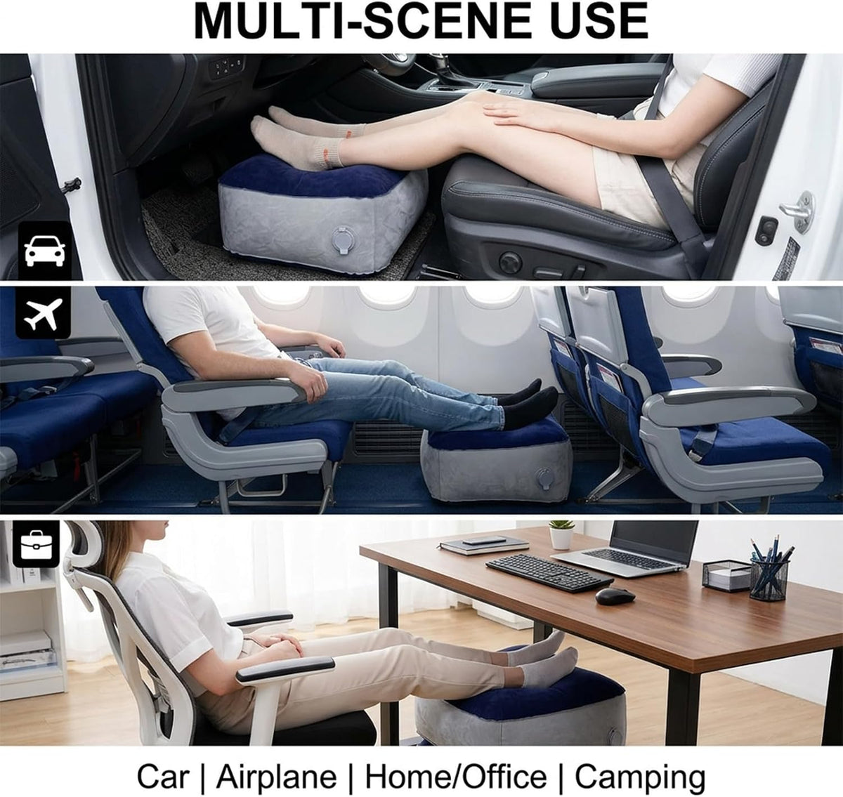 Inflatable Foot Rest Pillow, Airplane Footrest Inflatable, Portable Travel Foot Elevator for Airplane, Airplane Inflatable Foot Rest, Lightweight Foot Stool for Economy Class, Grey, Upgrade Version