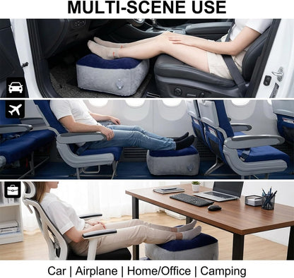 Inflatable Foot Rest Pillow, Airplane Footrest Inflatable, Portable Travel Foot Elevator for Airplane, Airplane Inflatable Foot Rest, Lightweight Foot Stool for Economy Class, Grey, Upgrade Version