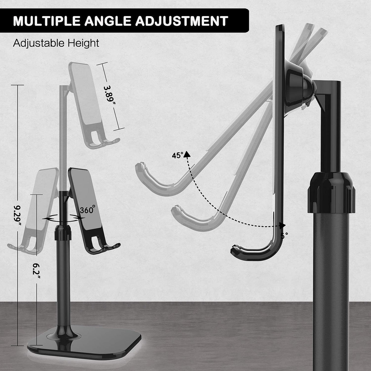 Cell Phone Stand, Phone Stand for Desk, Phone Holder Stand Compatible with Iphone and All Mobile Phones Tablet, Gifts for Adults Women Men Mom Wife, Black