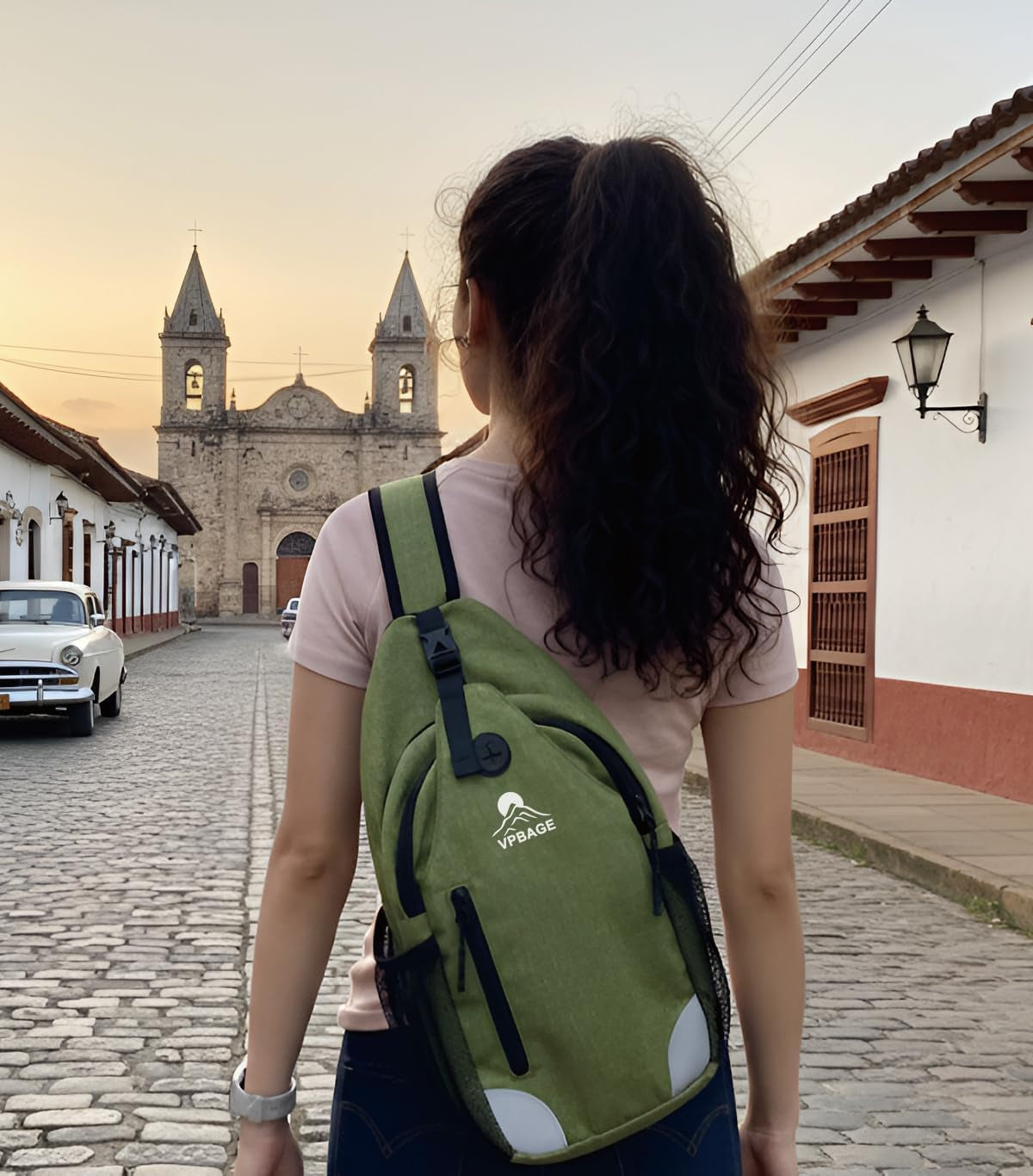 Sling Backpack for Women & Men, Crossbody Travel Bag with Water Bottle Holders, 17 Pockets, Quick-Access Phone Pocket, Hidden Security Pocket, Fits 11" Tablet, for Daily Carry, Travel, Theme Parks