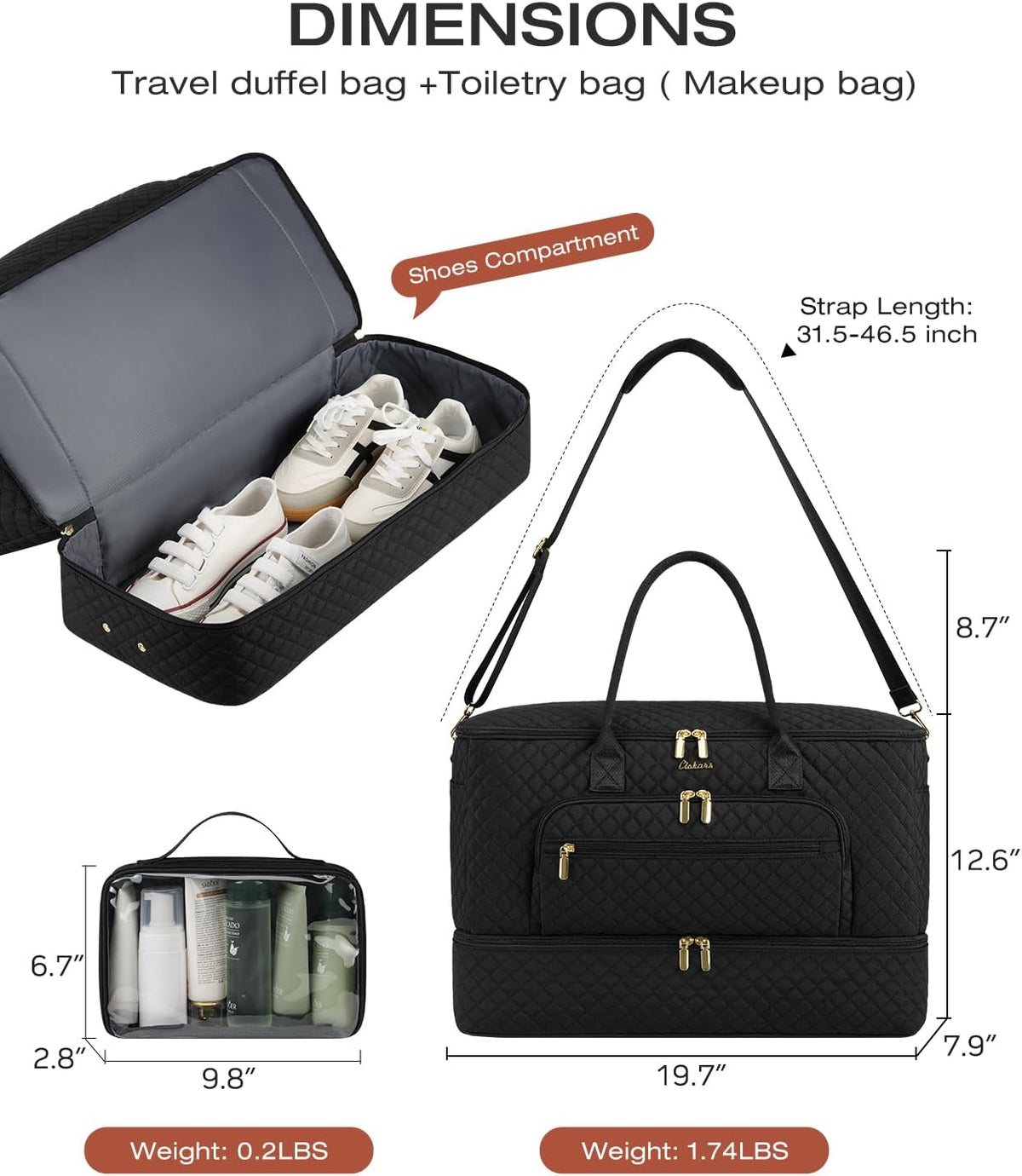Travel Duffle Bag, Wide Open Large Weekender Bag for Women with Shoe Compartment, Carry on Overnight Bags with Toiletry Bag, Hospital Bag for Women Labor Delivery