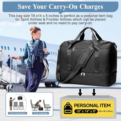 Travel Duffel Bag,Carry-On Overnight Weekender Bags with Shoes Compartment