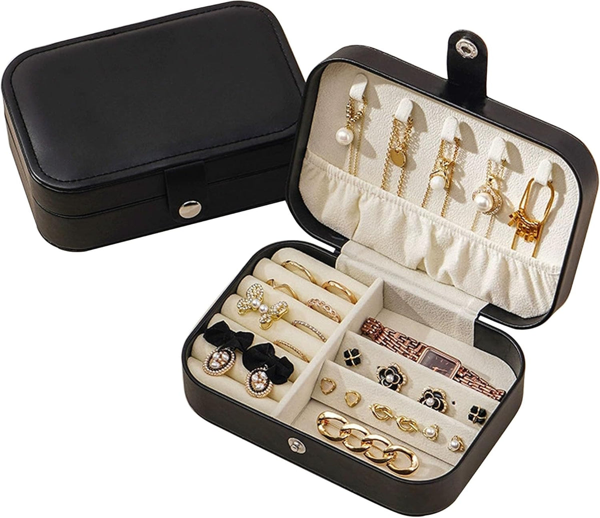 Travel Jewelry Box,Jewelry Travel Case, Small Jewelry Box,2 Layer Travel Jewlery Case, PU Leather Mini Portable Jewerly Storage Display Holder for Earrings, Ring, Necklaces, Bracelets