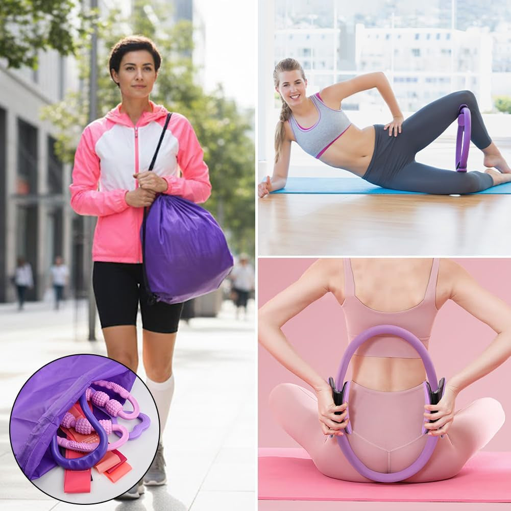 At Home Pilates Kit for Women, Home Workout Pilates Equipment Set with Pilates Ring, Ball, Resistance Band, Resistance Bands, Yoga Strap, Bag, Pilates Essentials Kit for Starter, Beginners