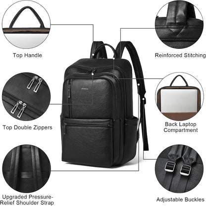 Leather Laptop Backpack for Women, 17 Inch Large Travel Laptop Backpack Purse for Casual Daypack College Work Bag