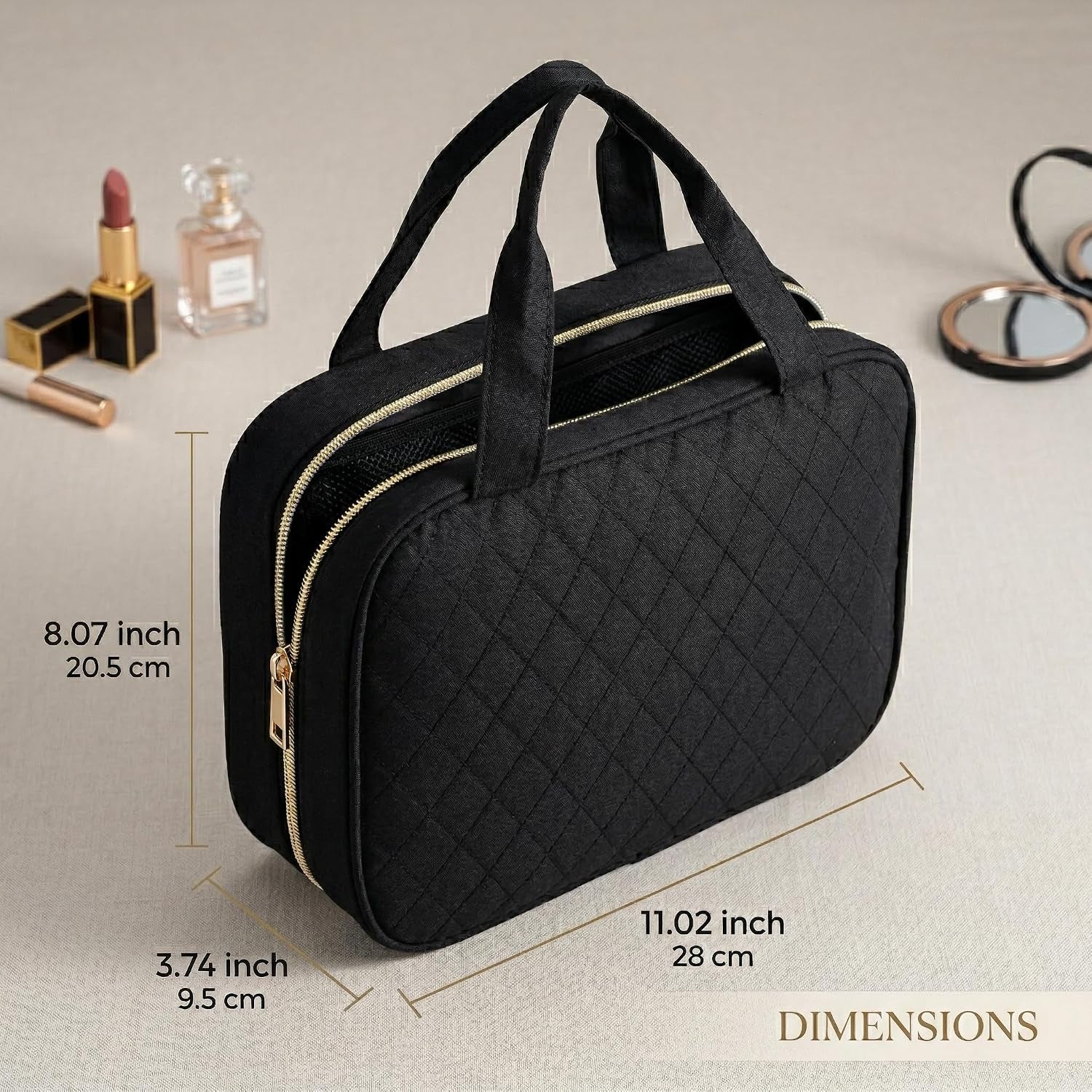 Travel Toiletry Bag for Women, Large Hanging Makeup Cosmetic Bag, Black