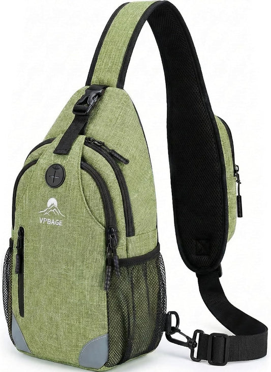 Sling Backpack for Women & Men, Crossbody Travel Bag with Water Bottle Holders, 17 Pockets, Quick-Access Phone Pocket, Hidden Security Pocket, Fits 11" Tablet, for Daily Carry, Travel, Theme Parks