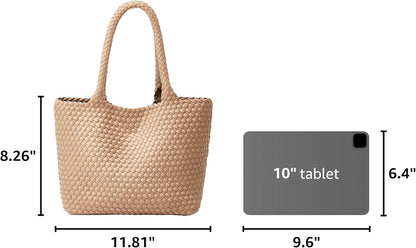 Woven Tote Bag for Women: Vegan Leather Purse for Weekend Travel