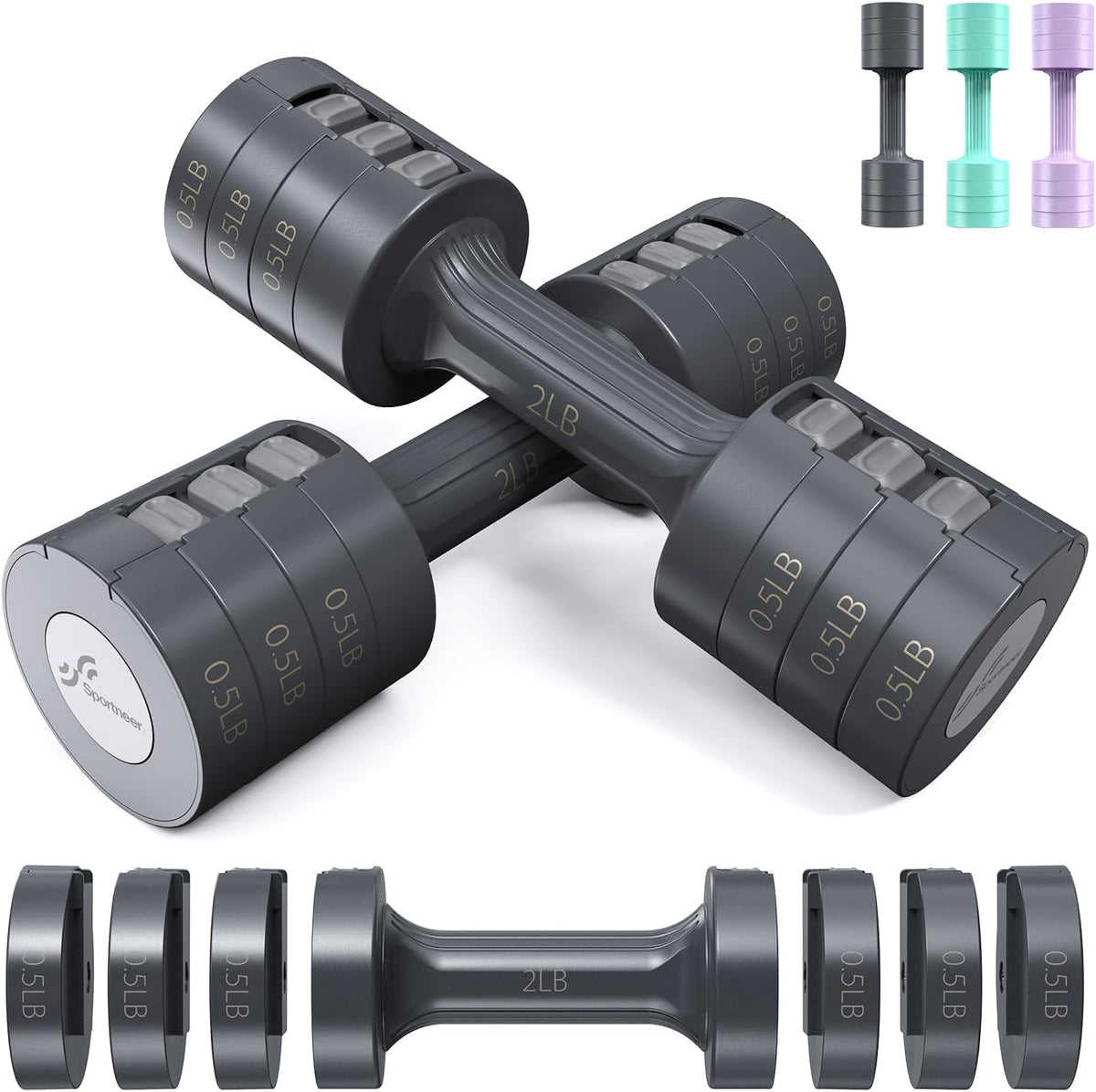 Adjustable Dumbbells Hand Weights Set: 5 Lb Dumbbell Set of 2 Each 2Lb 3Lb 4Lb 5Lb Free Weights Fast Adjust Weight 4 in 1 Weights Dumbbells Set for Women Men Home Gym Exercise Training