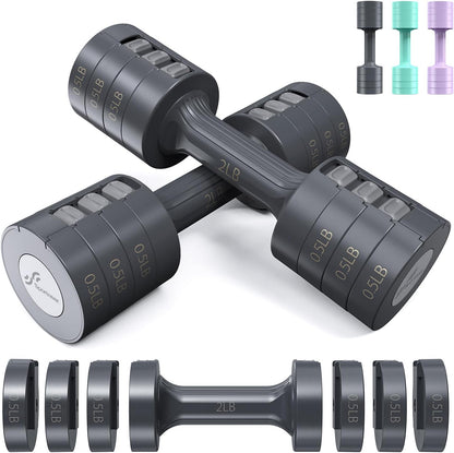 Adjustable Dumbbells Hand Weights Set: 5 Lb Dumbbell Set of 2 Each 2Lb 3Lb 4Lb 5Lb Free Weights Fast Adjust Weight 4 in 1 Weights Dumbbells Set for Women Men Home Gym Exercise Training