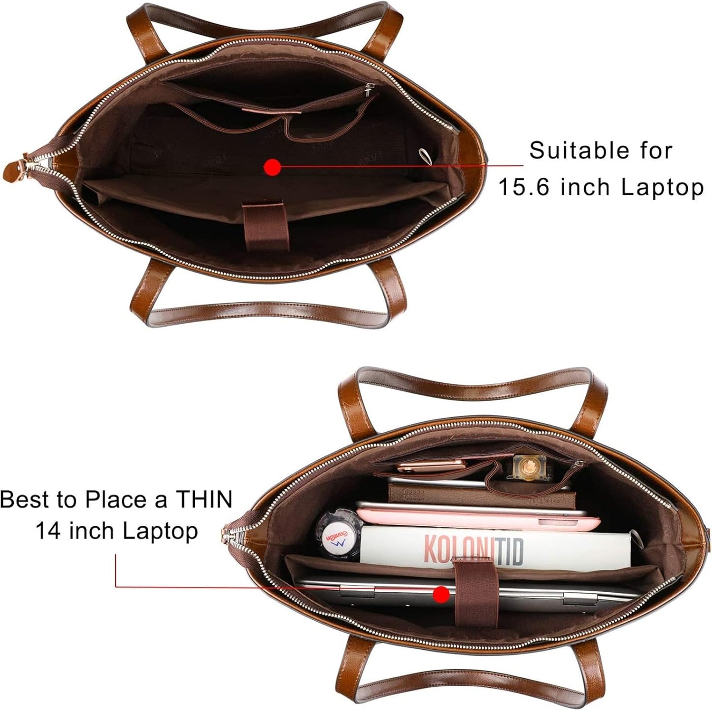 Leather Tote Bag for Women Large Work Shoulder Handbag with Zipper