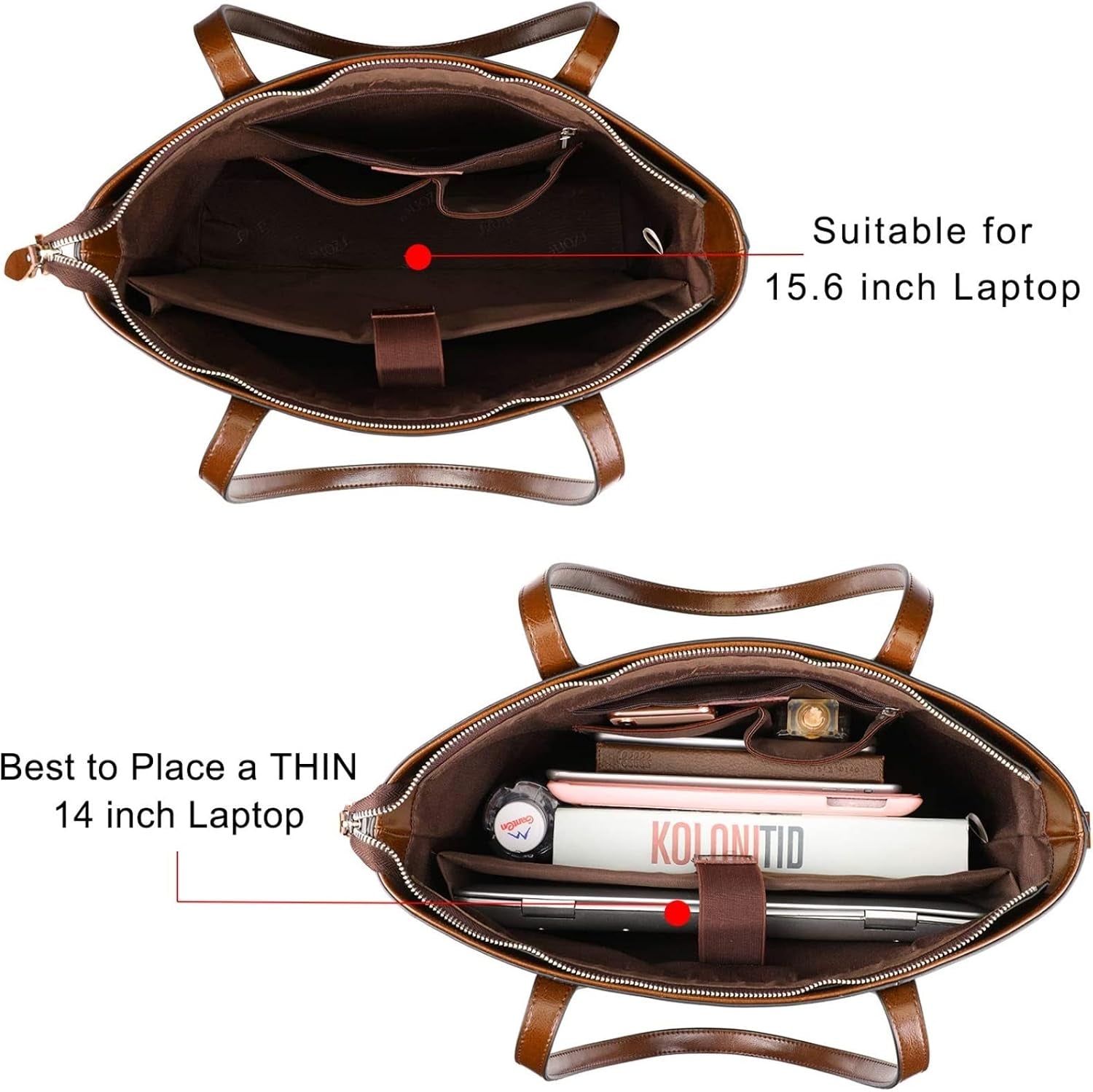 Leather Tote Bag for Women Large Work Shoulder Handbag with Zipper
