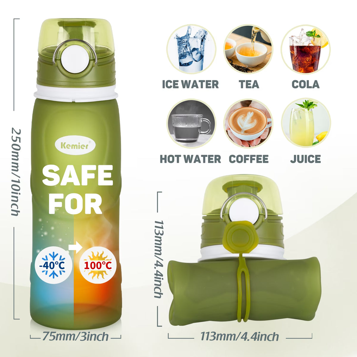Collapsible Silicone Water Bottles-750Ml,Medical Grade,Bpa Free Travel Water Bottle Can Roll Up,26Oz,Leak Proof Foldable Sports & Outdoor Water Bottles