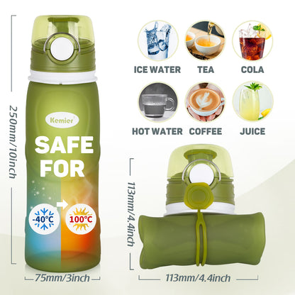 Collapsible Silicone Water Bottles-750Ml,Medical Grade,Bpa Free Travel Water Bottle Can Roll Up,26Oz,Leak Proof Foldable Sports & Outdoor Water Bottles