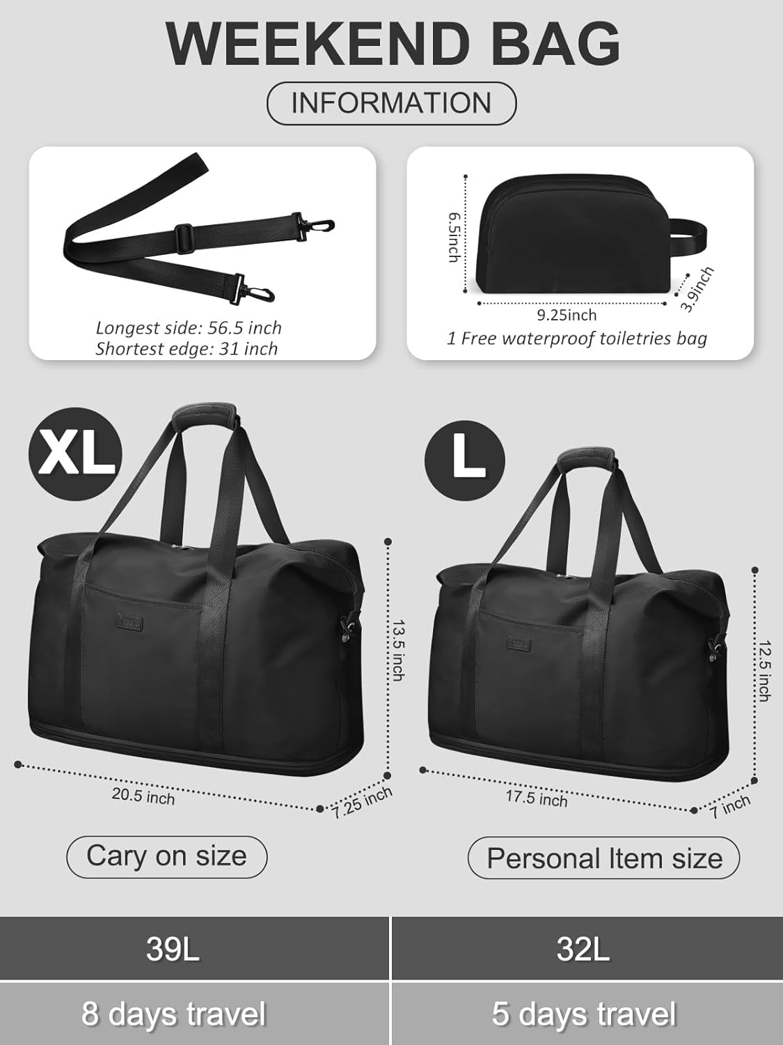 Expandable Travel Duffle Bag Weekender Overnight Bags for Women Men