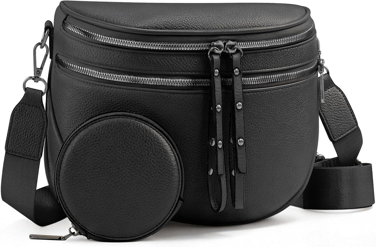 Crossbody Bags for Women, Bum Bag with Coin Purse, Vegan Leather Bum Bags for Women Crossbody Shoulder Bag (Black)