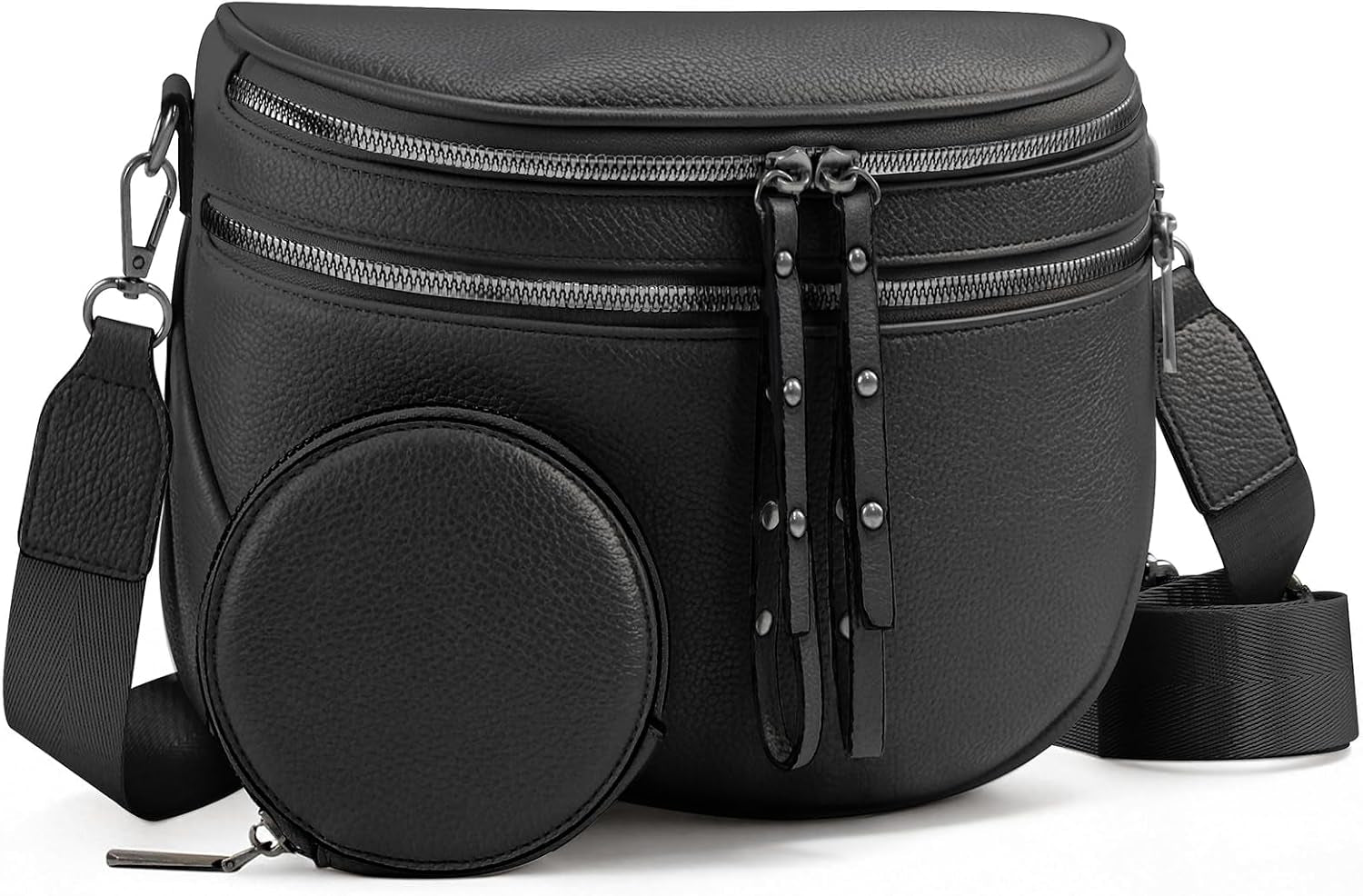 Crossbody Bags for Women, Bum Bag with Coin Purse, Vegan Leather Bum Bags for Women Crossbody Shoulder Bag (Black)