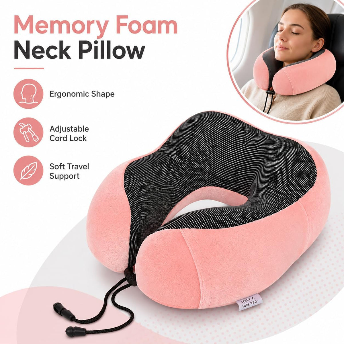 Travel Pillow and Blanket Set - Foot Hammock Rest Airplane Essentials, Pink