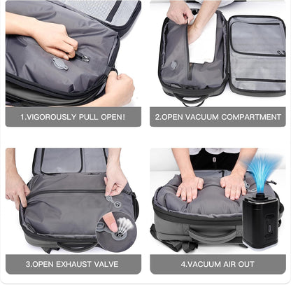 Backpack with Anti-Theft Vacuum Compression Travel Backpack,Expandable Backpacks with Pump for Airplanes