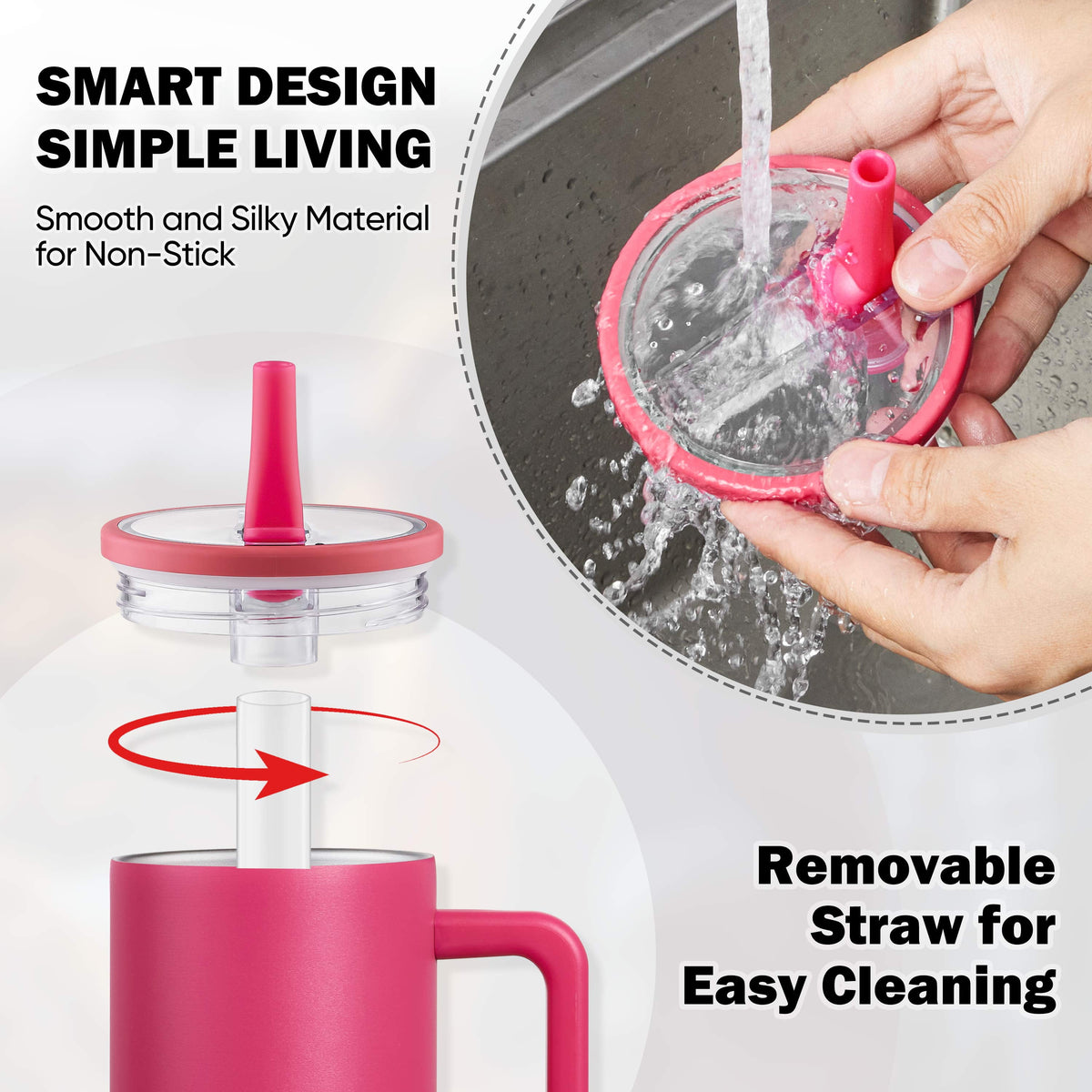 40Oz Fuchsia Large Vacuum-Insulated Tumbler with Lid, Reusable Stainless Steel Water Bottle with Handle Flip Straw Rubber Base, Leak Resistant Travel Coffee Mug for Home Office Gym