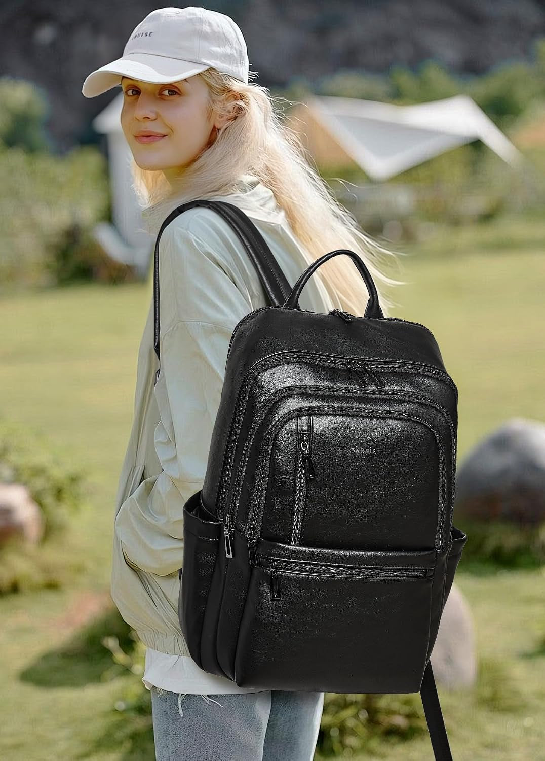 Leather Laptop Backpack for Women, 17 Inch Large Travel Laptop Backpack Purse for Casual Daypack College Work Bag