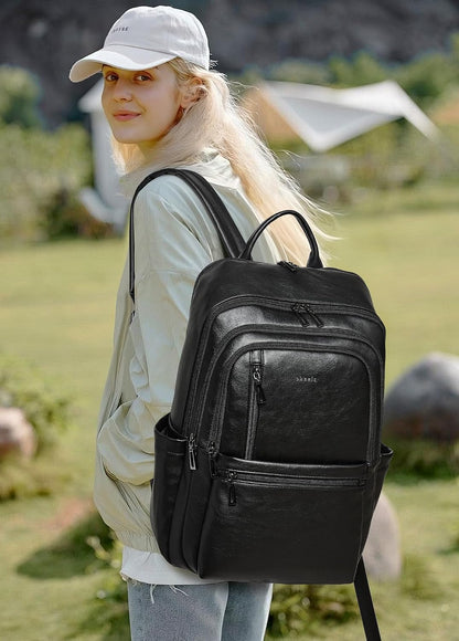 Leather Laptop Backpack for Women, 17 Inch Large Travel Laptop Backpack Purse for Casual Daypack College Work Bag