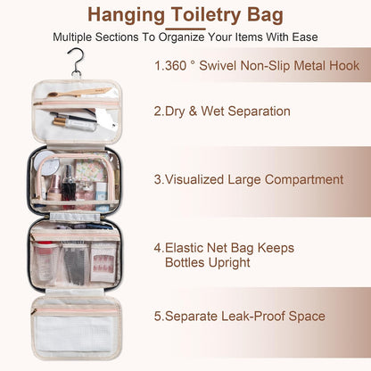 Travel Toiletry Bag for Women, Large Hanging Makeup Cosmetic Bag, Black