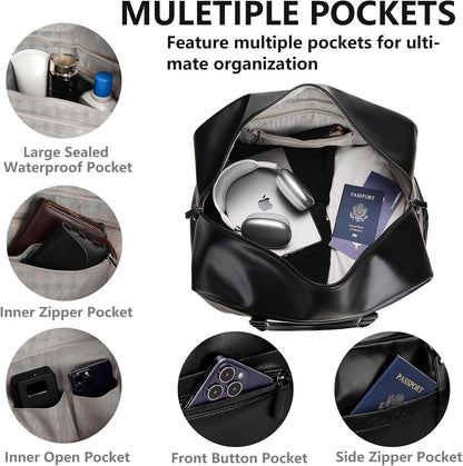 4‑PCS Leather Duffle Bag for Travel, Weekender Overnight Gym Bag Men Women