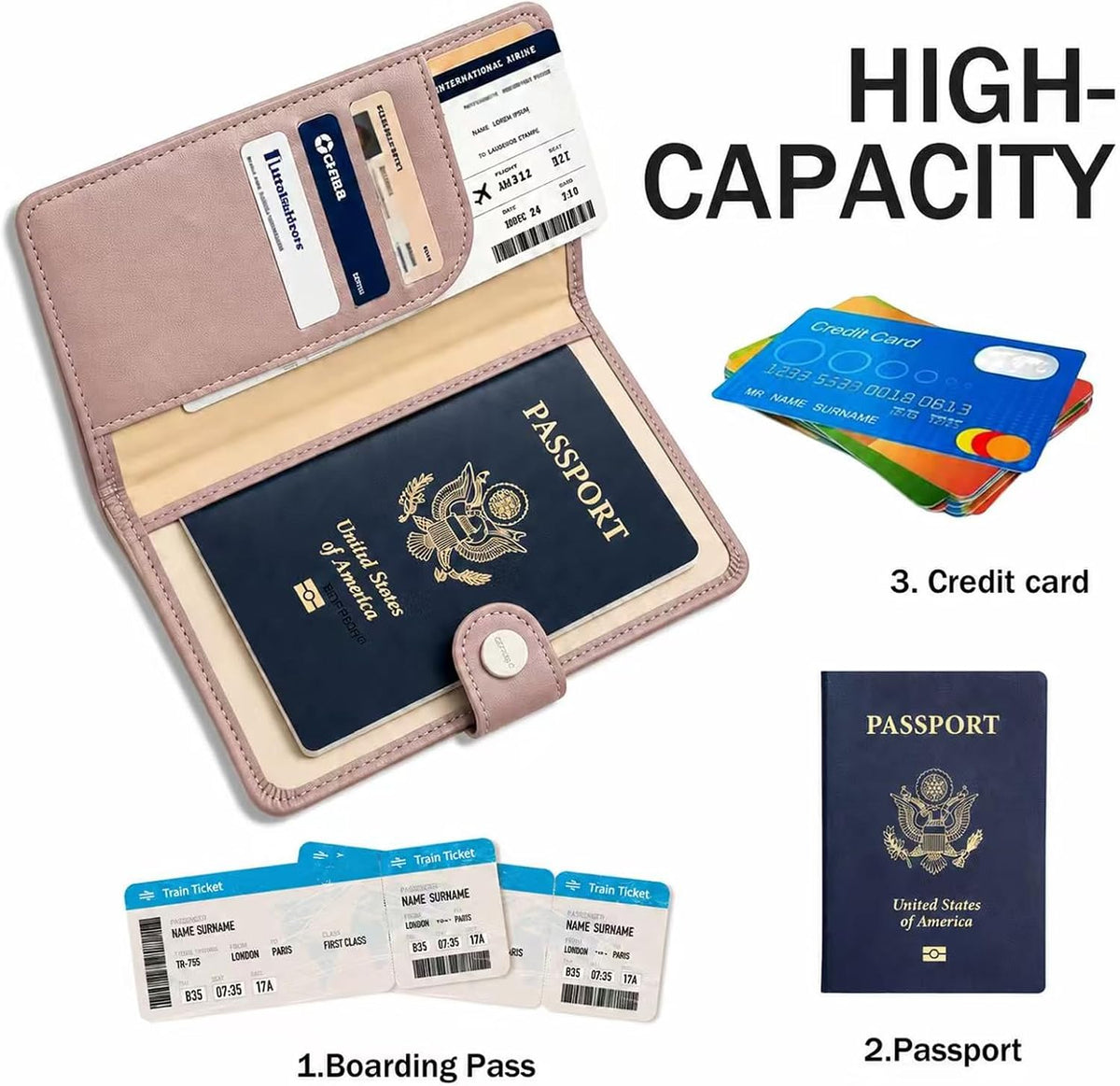 Passport Holder RFID Blocking Travel Wallet, Dusty Pink