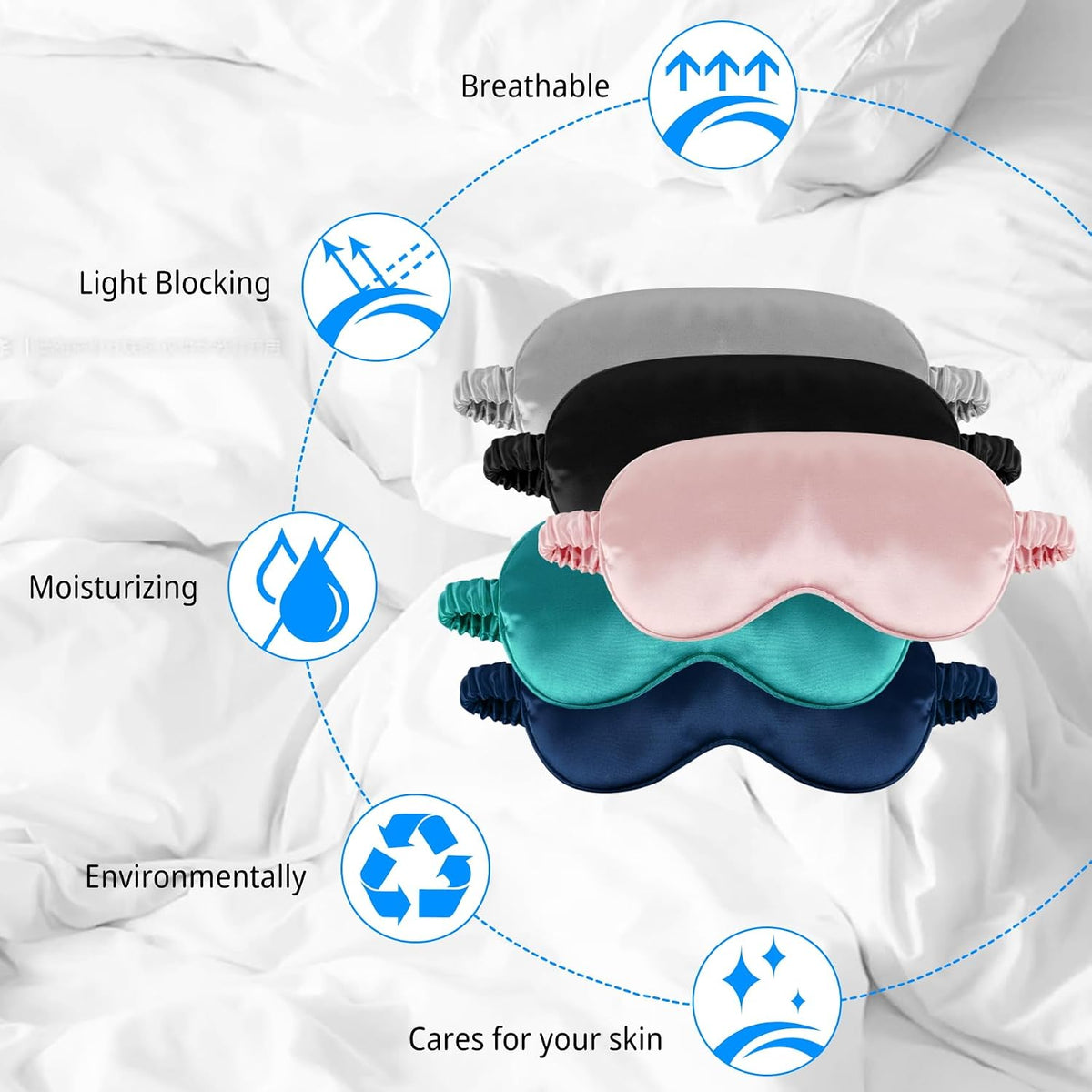 1 Pack Sleep Mask, Silk Eye Mask with Elastic Strap, Breathable Eye Mask for Sleeping,Travel, Girls, Women, Men (Lightblue)