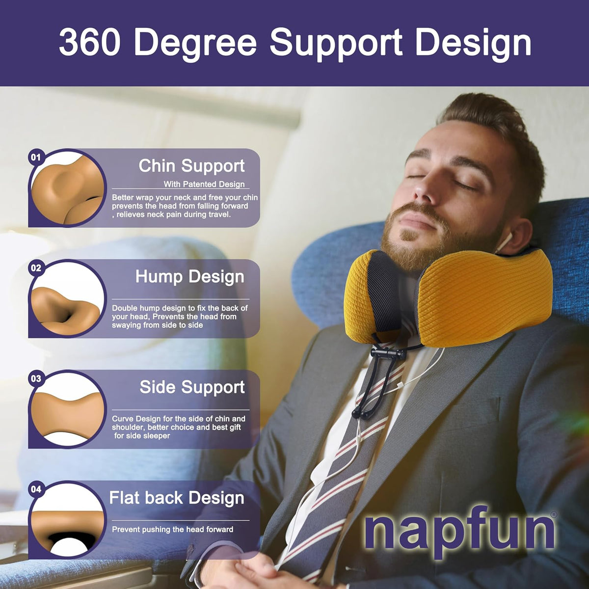 Neck Pillow for Travel, Memory Foam Airplane Pillow, Yellow