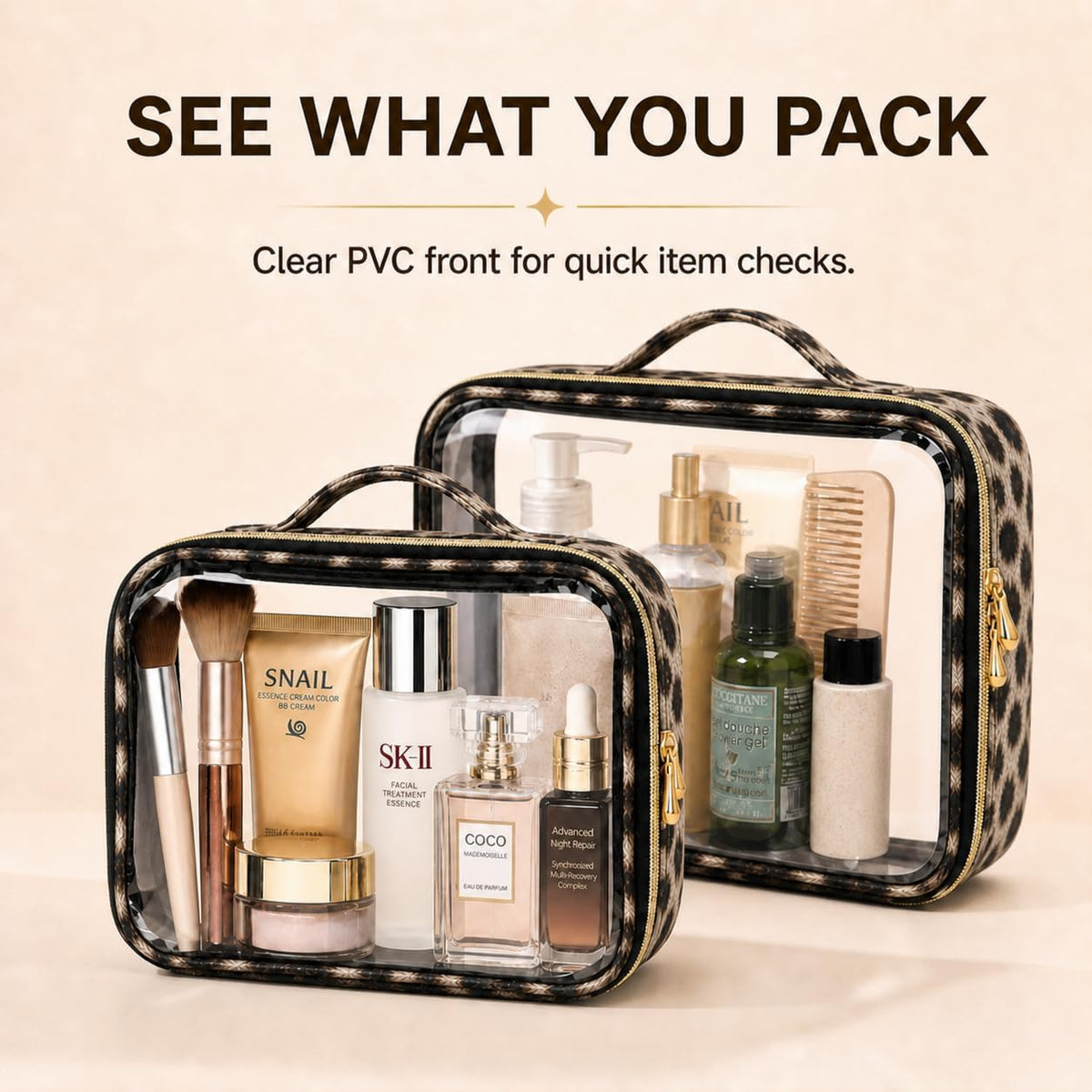 Clear Makeup Bags with Zipper, TSA Approved Travel Toiletry Bag,Clear Cosmetic Bag, Waterproof Make up Bag for Women