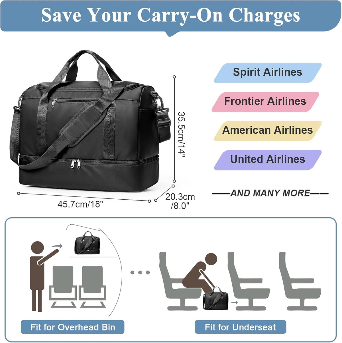 Travel Duffel Bag,Carry-On Overnight Weekender Bags with Shoes Compartment