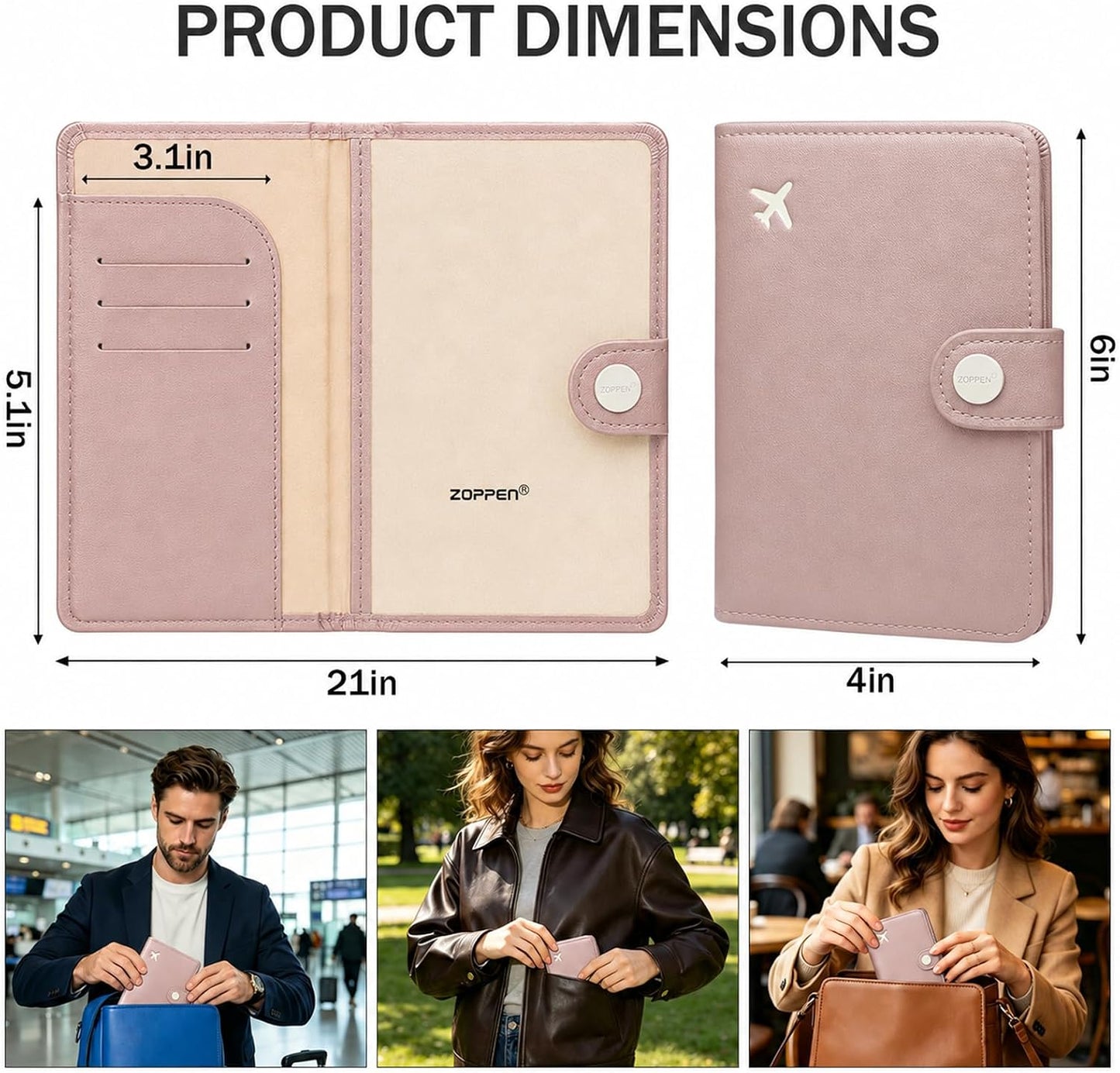 Passport Holder RFID Blocking Travel Wallet, Dusty Pink