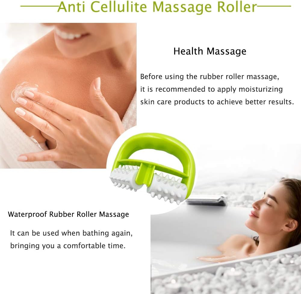 Cellulite Massage, Fascia Blaster Tool with Two-Wheel Massage Handle,Relax Muscles to Relieve Stress,Increases Blood Circulation,Apply to Arm/Shoulder/Leg/Back/Buttocks/Abdomen(Green)