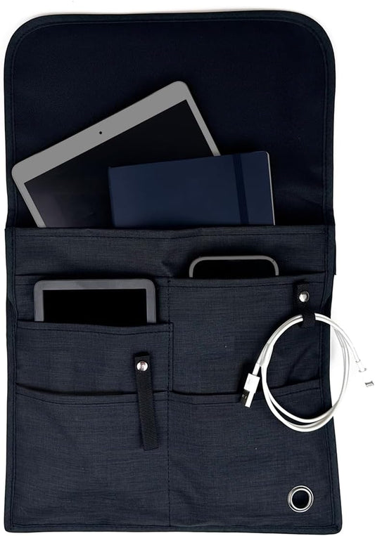 Airplane Pocket Organizer | Tray Table Cover | in Flight Seat Back Organizer Bag | Commuter Essential Travel Bag | Media Pouch for Flying | Travel Gift | Attaches to Luggage (Black)