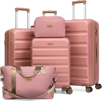 Luggage Sets 5 Piece, Lightweight Durable Hardshell Pink, 20/24/28"