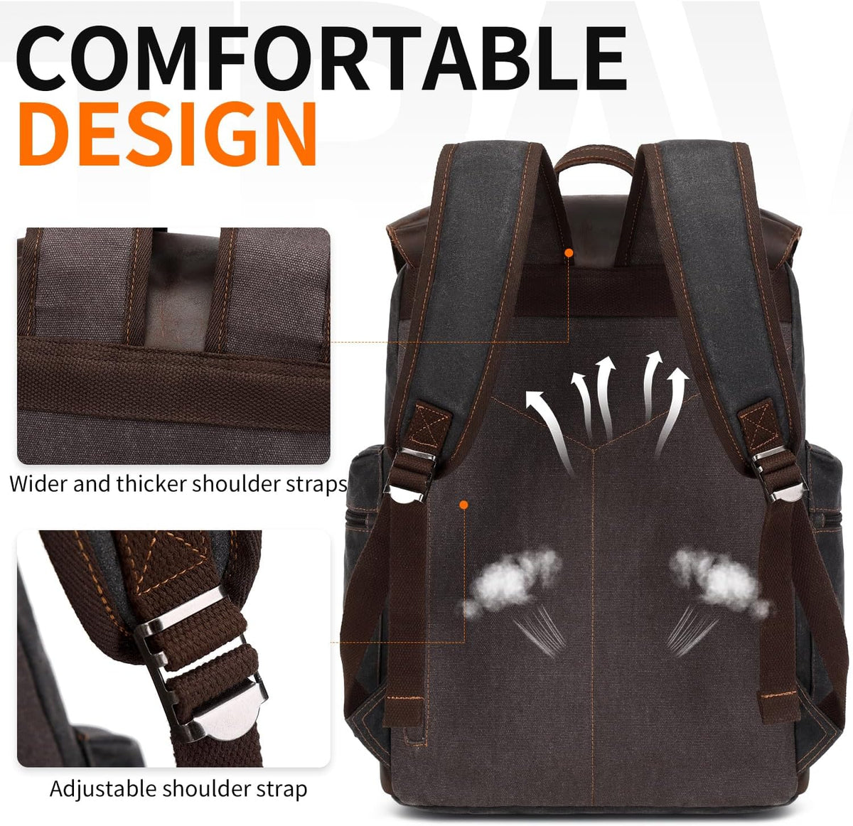 Nerlion Leather Backpack for Men Waxed Canvas Laptop Backpack 17.3 Inch Rucksack Vintage Travel Backpack (Black)