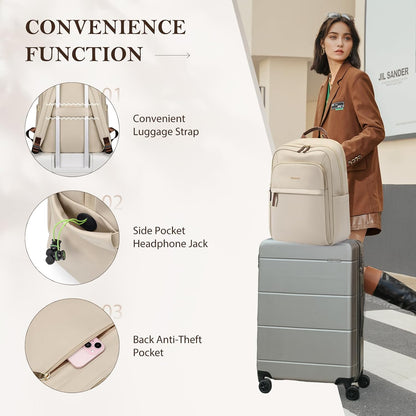 Travel Backpack for Women Personal Carry on Bag Business Weekender Hiking Multilayer Laptop Bag,16 Inch,Apricot