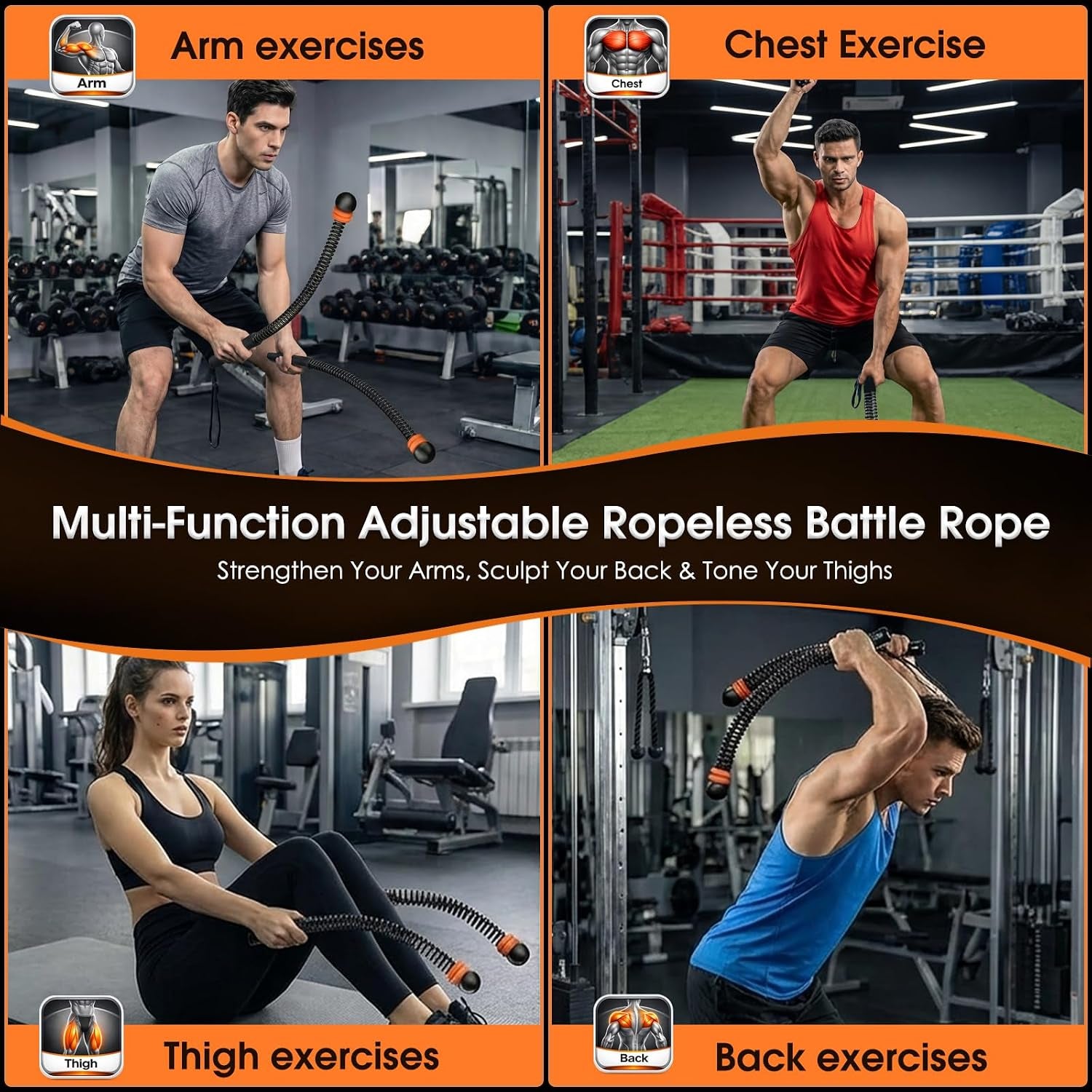 Ropeless Battle Rope Portable Cordless Weighted for Home Gym(Black)
