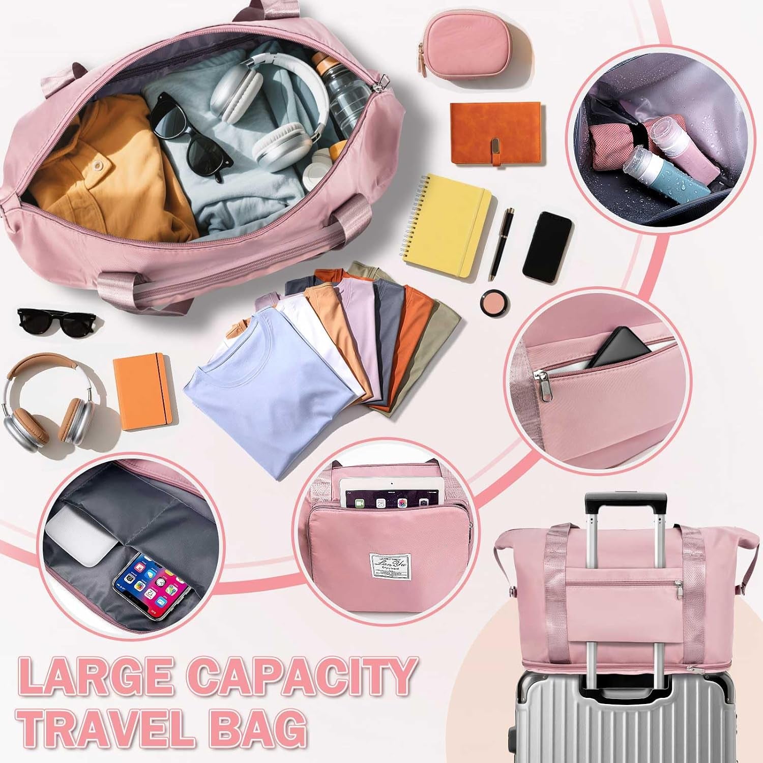 Large Capacity Folding Travel Bag,Expansion Travel Duffel Bag with Dry and Wet Separation Portable Travel Duffel Bag